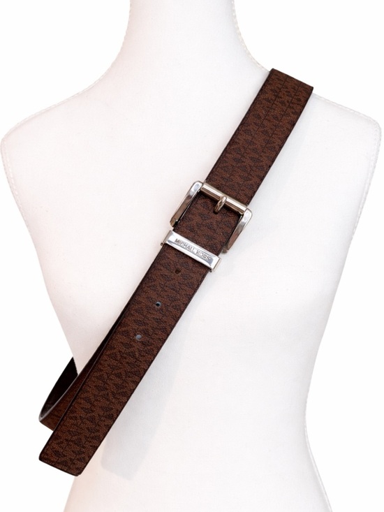 Michael Kors Accessories - Michael Kors Reversible MK Monogram Belt Black Brown Silver Buckle XL NWT